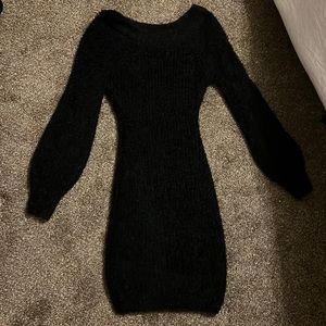 Fashion nova Fuzzy black bodycon long sleeve mini dress small